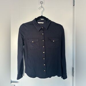 Derek Lam 55  Navy Blue Utility Button Down Shirt Gold Snaps Pockets